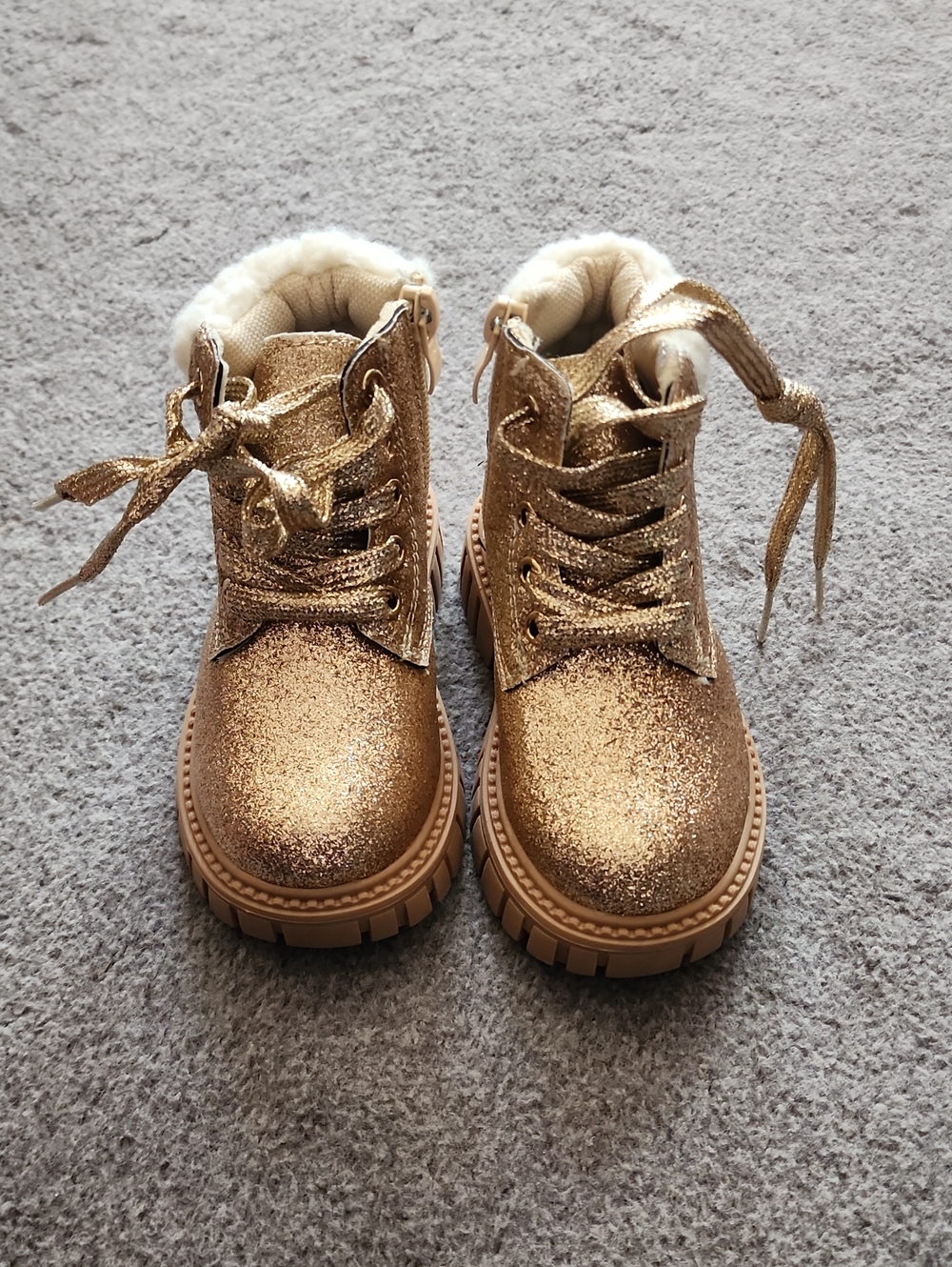 NEW Olivia Miller Girls' Glitter Lace-Up Ankle Boots in Gold